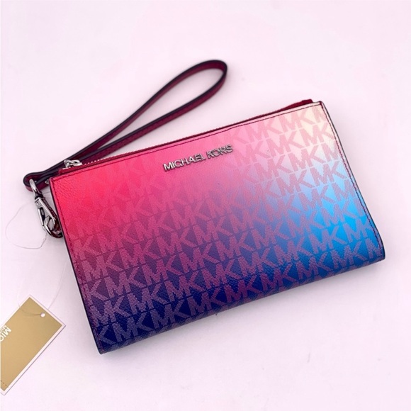 Michael Kors jet set double zip wristlet wallet phone case dk raspberry Multi - Picture 8 of 11